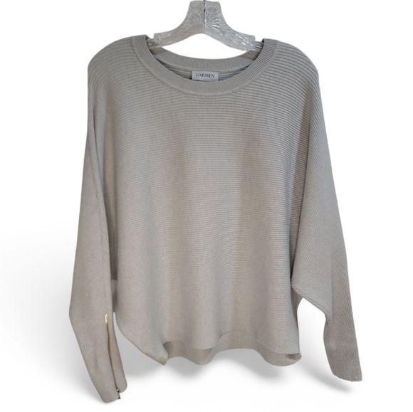 Carmen Mark‎ Valvo NWOT Large Gray Dolman Sleeve Sweater Zipper Cuff - Picture 1 of 9